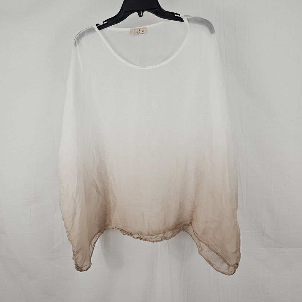 Sosia White Tan Ombre Womens Onesize Blouse Shear Italian
